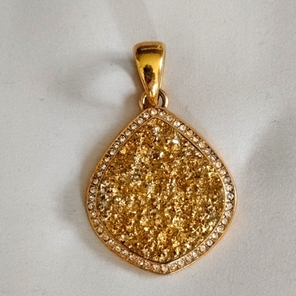 Joan Rivers Large Teardrop Druzy Pendant With Rhinestones
